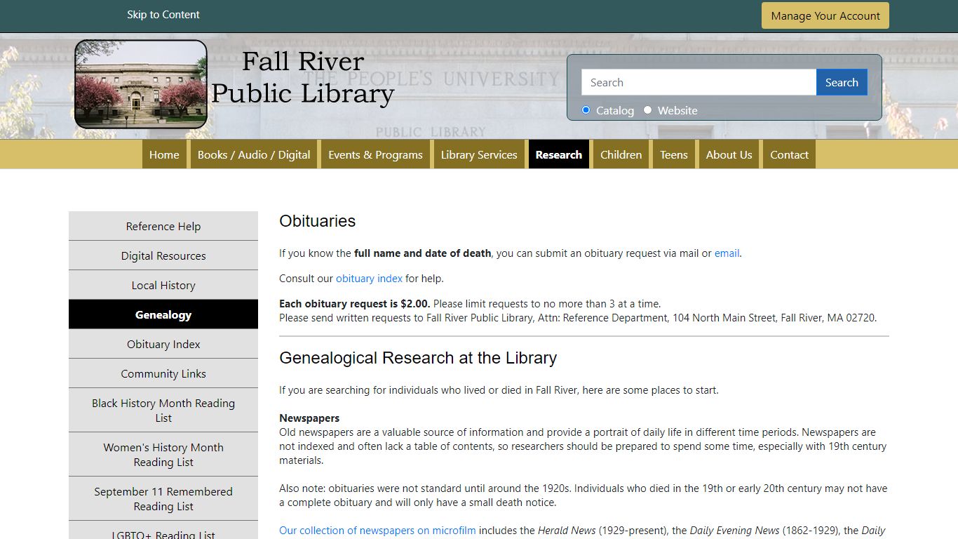 Genealogy | Fall River Public Library